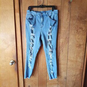 SHEIN Curve Plus 1X Distressed Skinny Jeans Light Wash Raw Hem